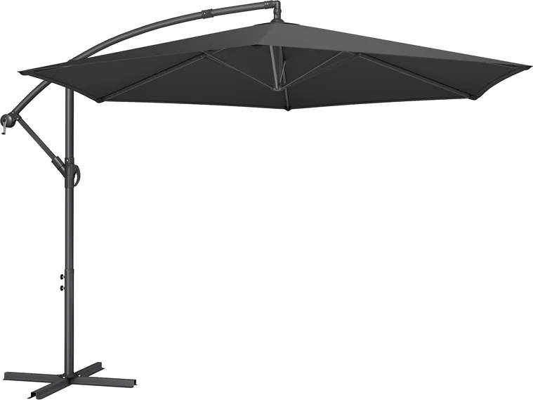 Guarda-sol de 350 cm com manivela para abrir e fechar com base cruzada, cinzento