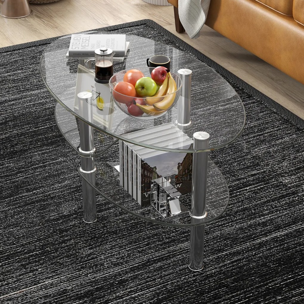 Mesa de centro para sala de jantar Mesa de centro para sala de estar Mesa de centro de vidro temperado com 3 camadas de arrumação 89 x 51 x 45,5 cm