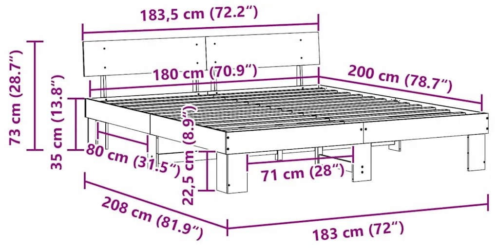 Estrutura da Cama com cabeceira Branco 180 x 200 cm