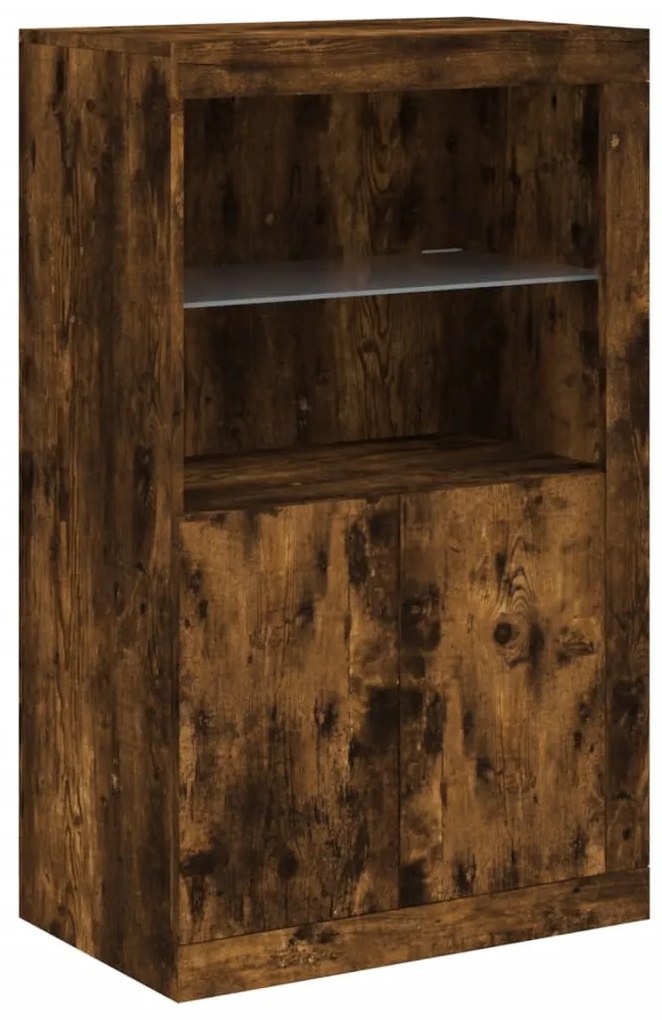 Aparador com luzes LED 181,5x37x100 cm carvalho fumado