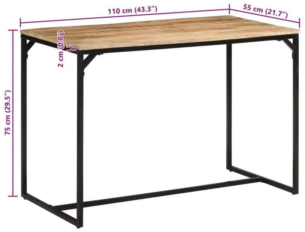 Mesa de jantar 110x55x75 cm madeira de mangueira maciça áspera