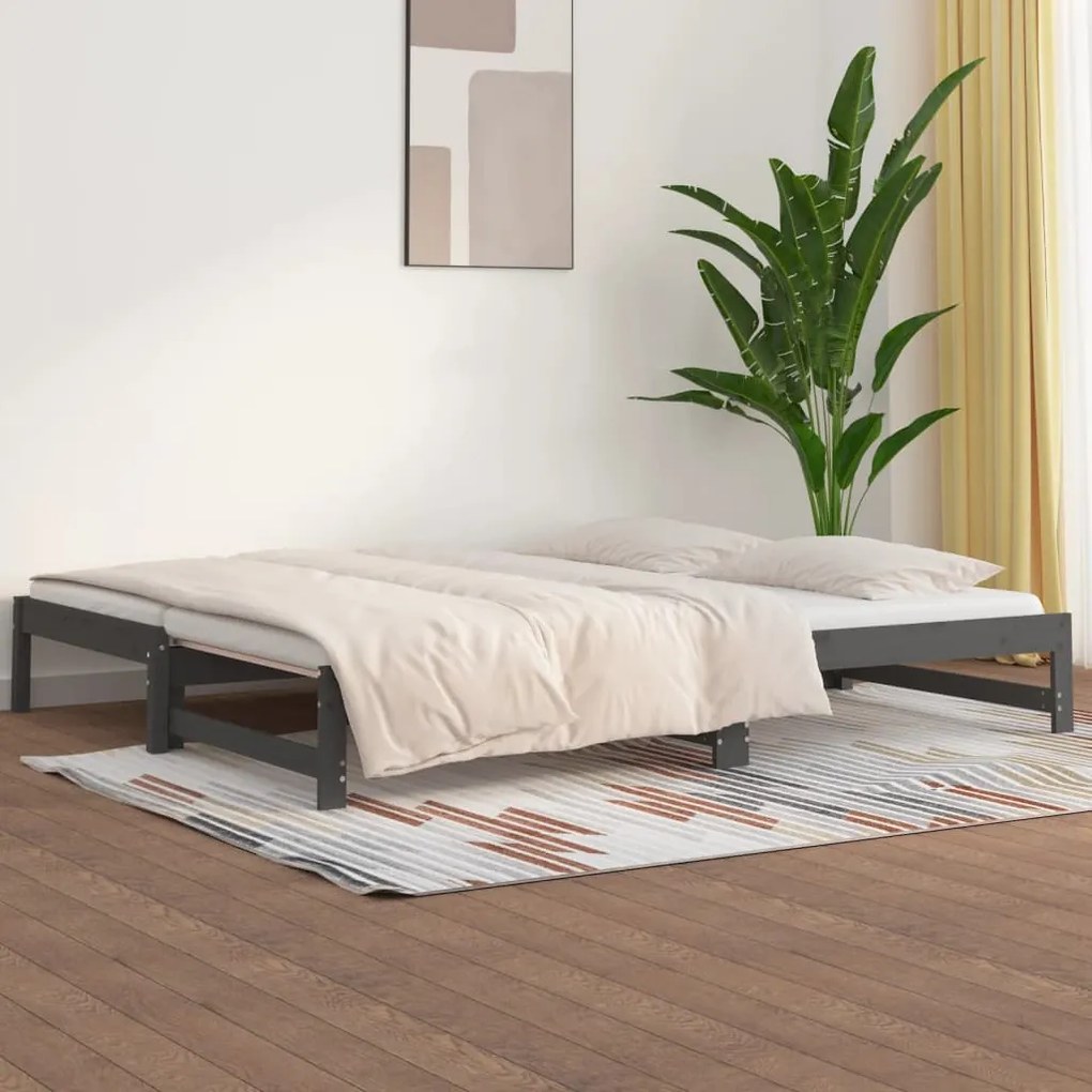 vidaXL Sofá-cama de puxar 2x(90x200) cm pinho maciço cinza