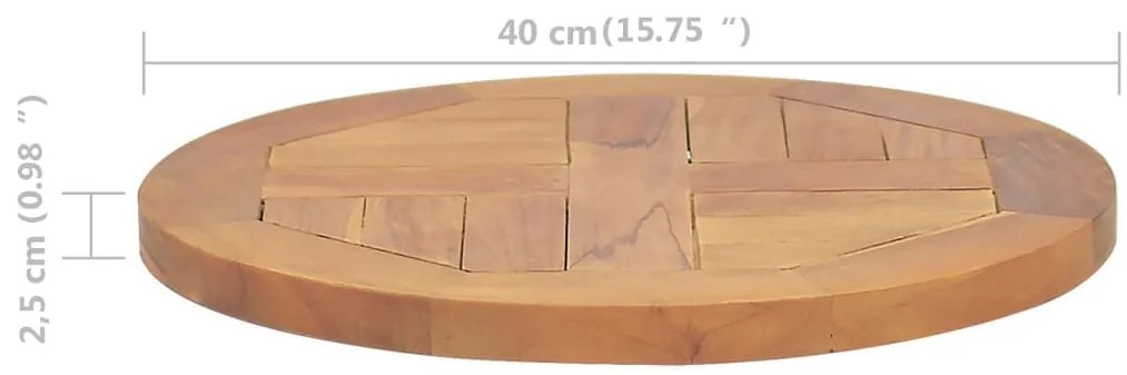 Tampo de mesa redondo 2,5 cm 40 cm madeira de teca maciça