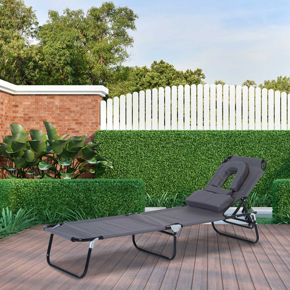 Outsunny Espreguiçadeira Dobrável com Encosto Ajustável em 4 Posições Espreguiçadeira de Jardim com Almofada Estrutura de Aço Tecido Oxford para Acamp