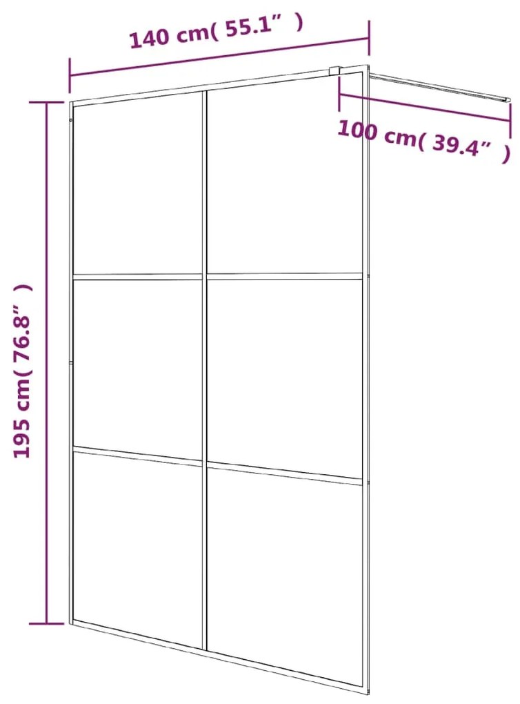 Divisória de chuveiro 140x195 cm vidro opaco ESG preto