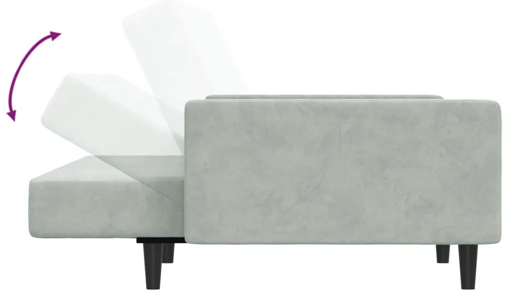 Sofá-cama 2 lugares c/ apoio de pés veludo cinzento-claro