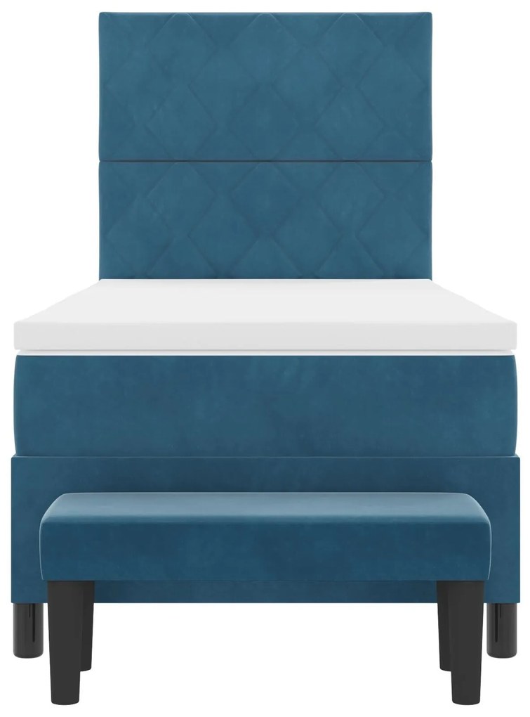 Cama Box Spring com Colchão & Banco Azul Escuro 90x200 cm Veludo