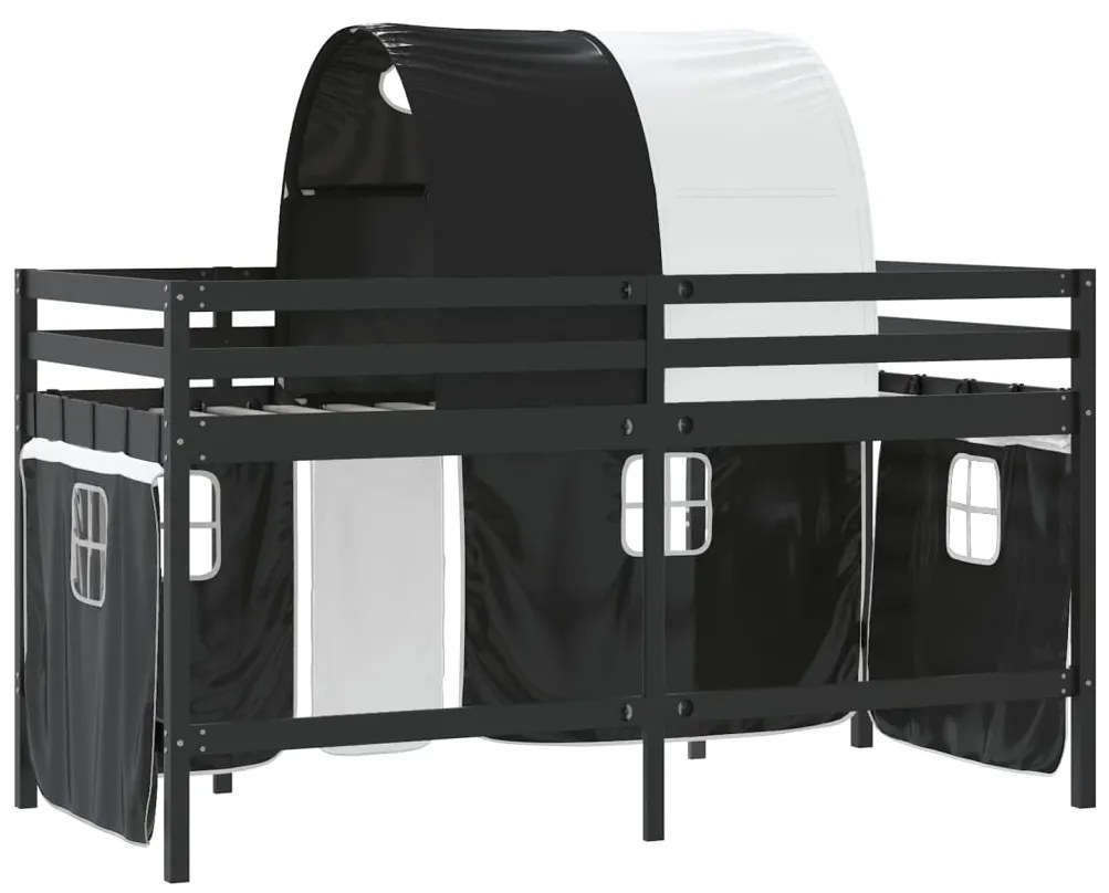 Cama alta criança c/ túnel 90x200 cm pinho maciço branco/preto