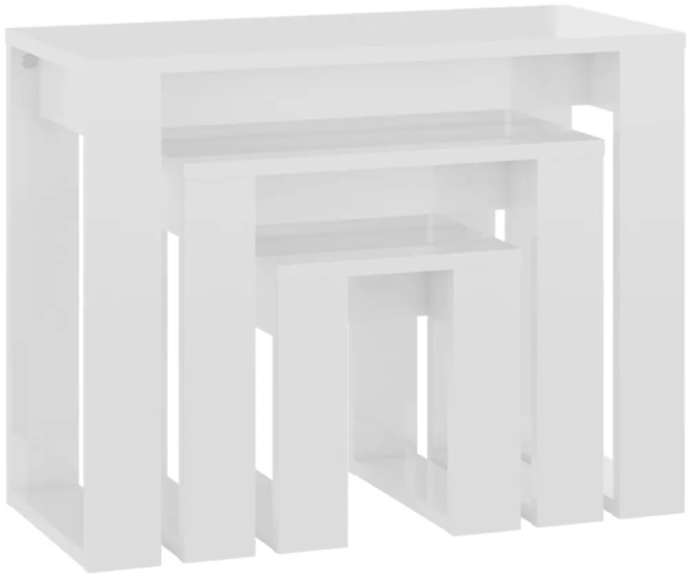Mesas de encastrar 3 pcs madeira processada branco brilhante