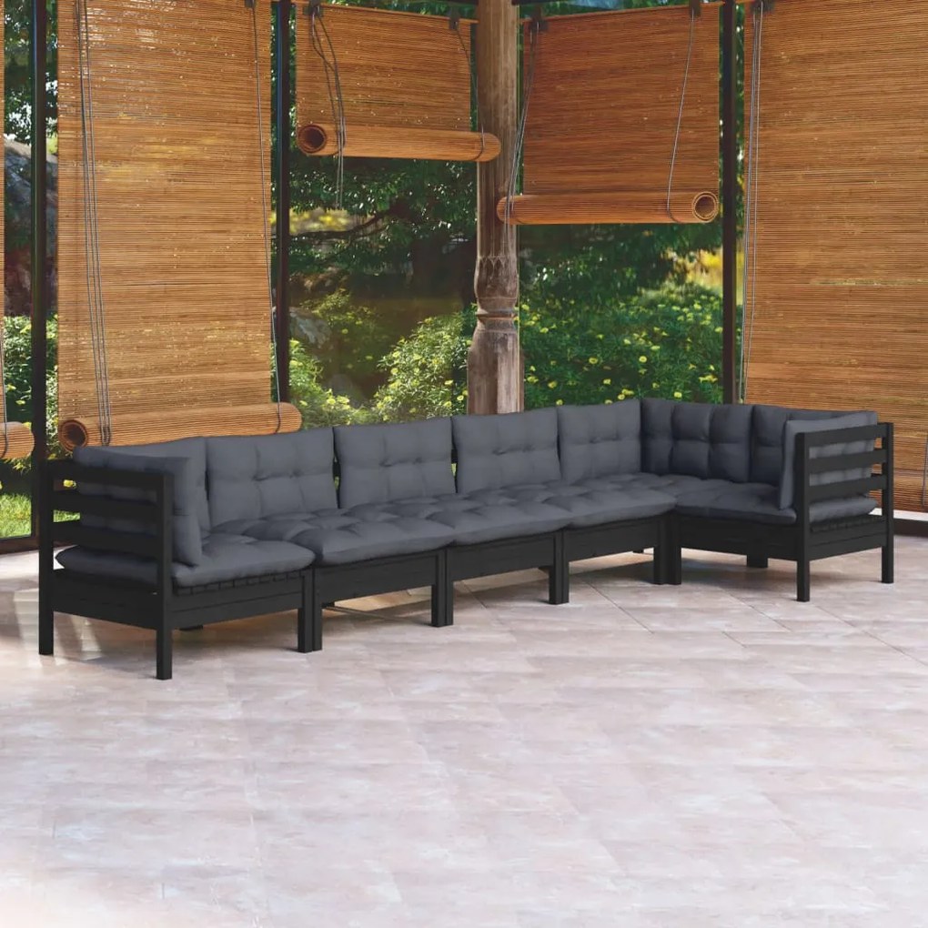 vidaXL 6 pcs conjunto lounge de jardim c/ almofadões pinho preto