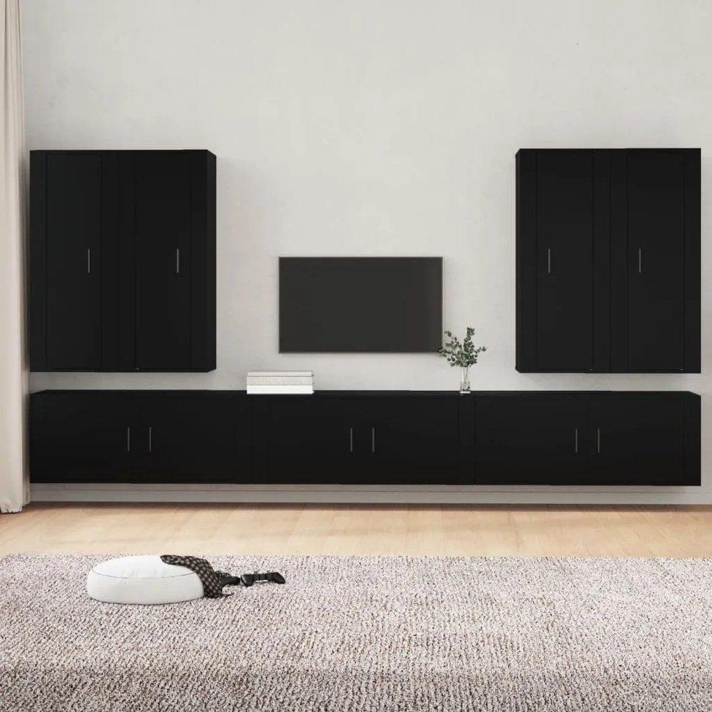 vidaXL Conjunto móveis de TV 7 pcs madeira processada preto