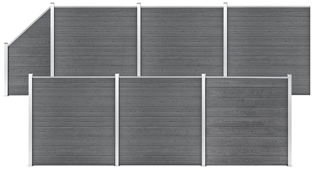 vidaXL Painel vedação WPC 6 quadrados 1 inclinado 1138x186 cm cinzento