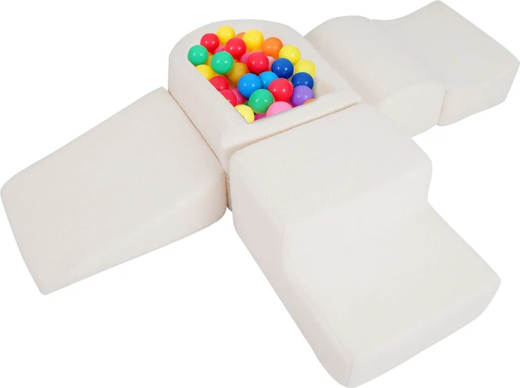 Blocos de espuma para crianças suave de 5 peças com piscina de bolinhas (NÃO INCLUIDAS) e capas Sherpa bege