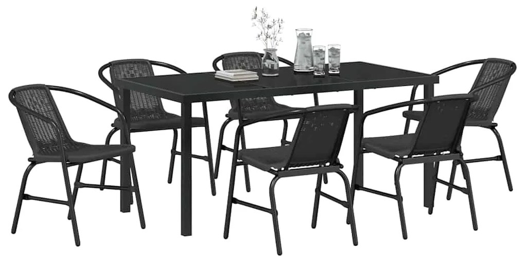 Conjunto de Jantar de Jardim com 7 Peças em Rattan Preto