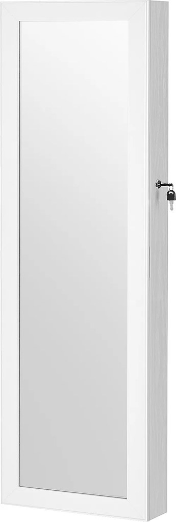 Armário suspenso para joias com espelho para montagem na parede 37 x 10 x 120 cm Branco + Bege