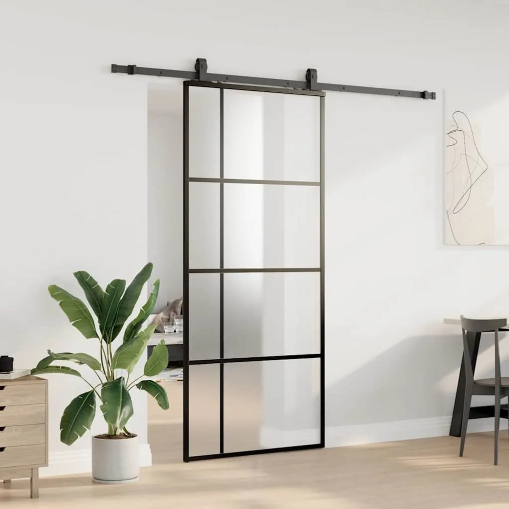 Porta deslizante c/ conj. ferragens 90x205cm vidro ESG preto