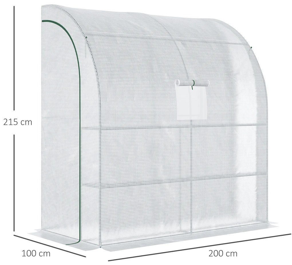 Estufa Pequena Estufa de Exterior com Janelas Prateleiras de 3 Níveis Estufa para Cultivo de Plantas Flores 200x100x215 cm Branco