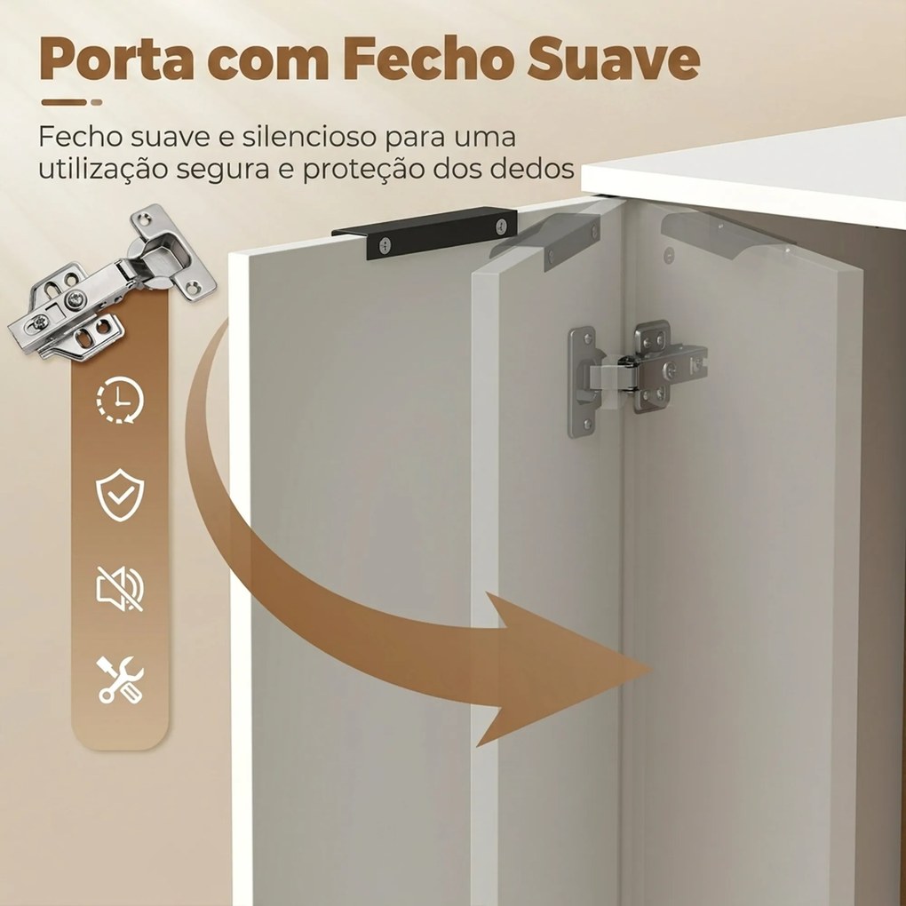 Aparador Estreito com Porta e 3 Gavetas 60x30x70 cm para Entrada ou Sala Branco
