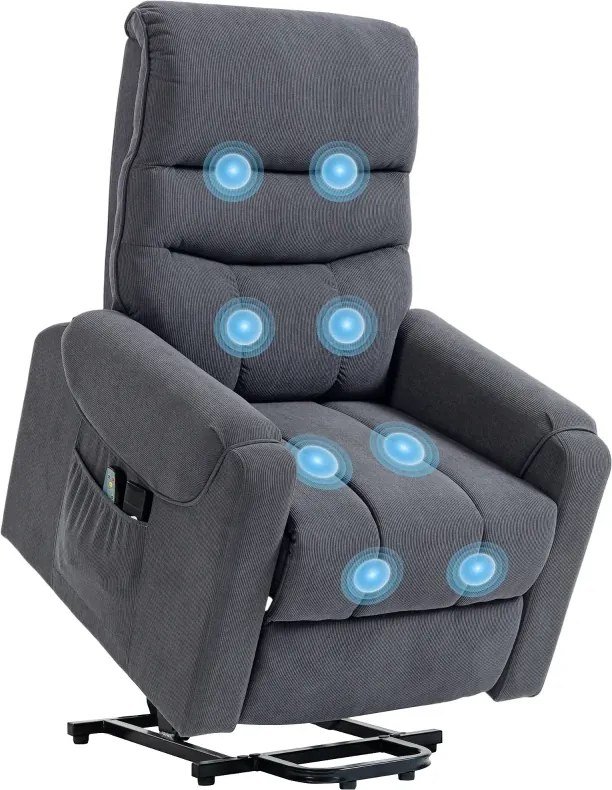 Poltrona Levanta Pessoas com Reclinação Elétrica em até 135° e com 8 Zonas de Massagem 83x92x110 cm Cinza