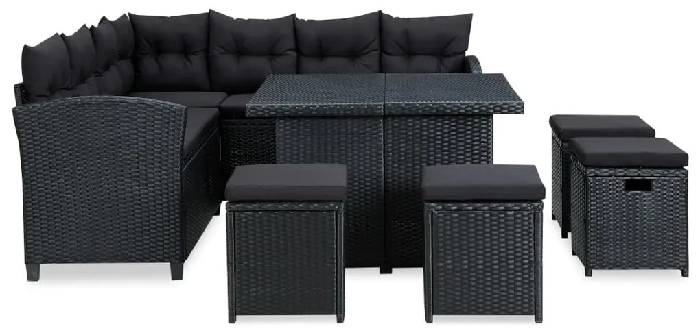 6 pcs conjunto lounge de jardim c/ almofadões vime PE preto