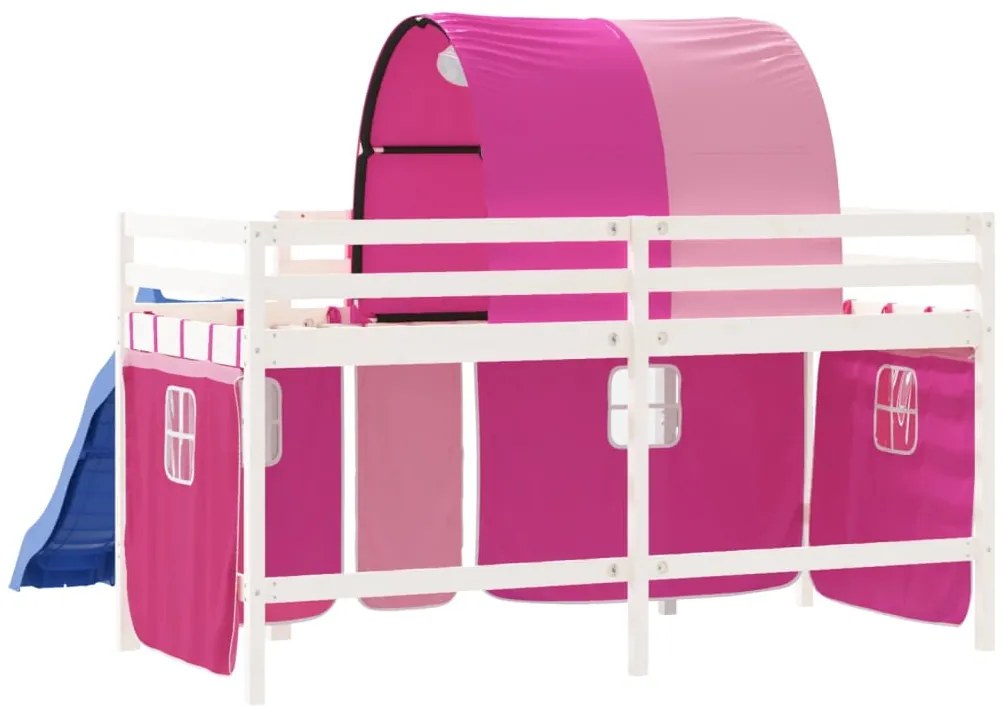 Cama alta para criança com túnel 80x200 cm pinho maciço rosa
