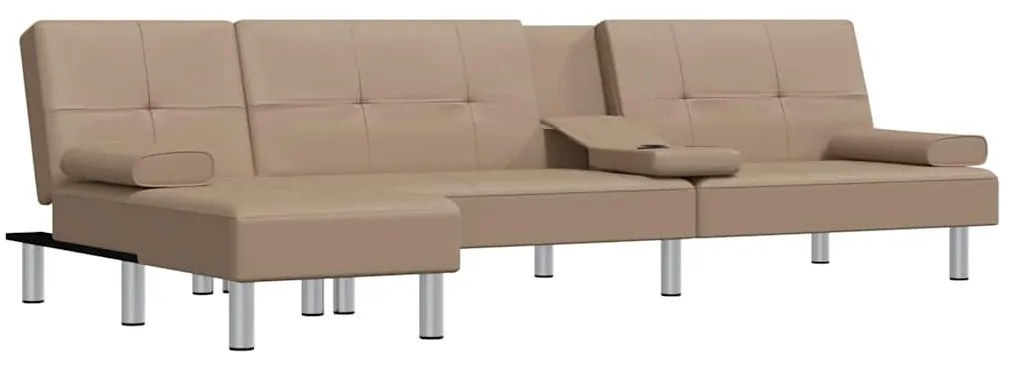 Sofá-cama em forma de L 255x140x70 cm couro artif. cappuccino