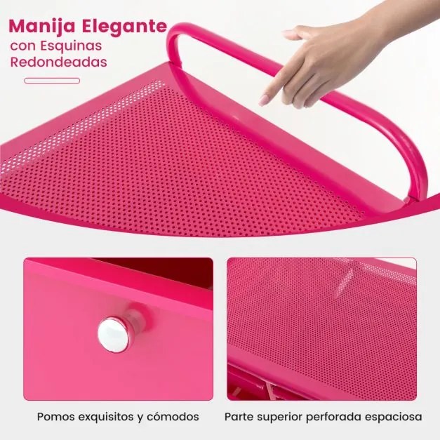 Carrinho multiusos com gavetas amovíveis e rodas com fecho Organizador de acessórios 63 x 37 x 87cm Rosa Escuro
