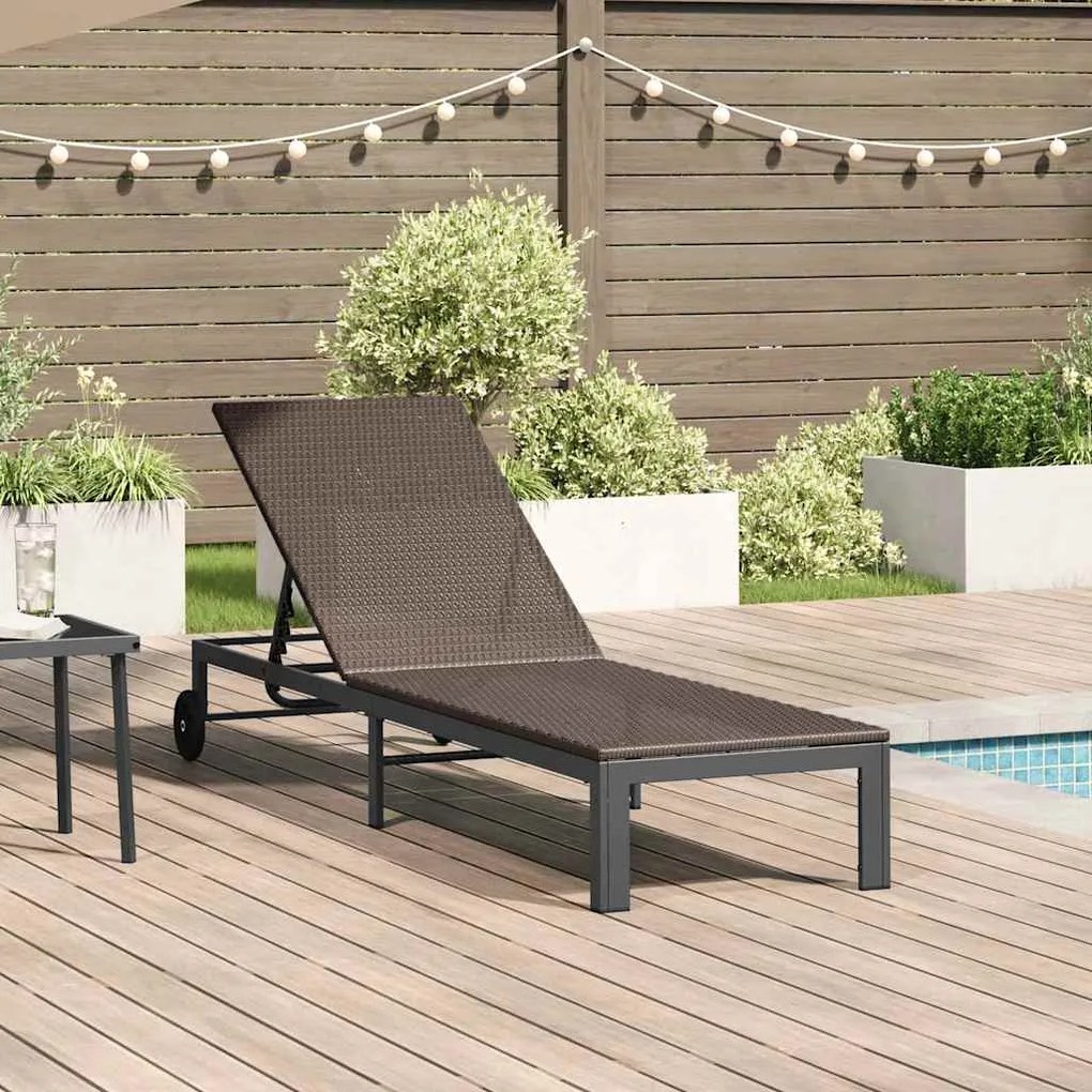 vidaXL Cama de Sol 1-pessoa Castanho 206 x 62,5 x 74 cm vime PE
