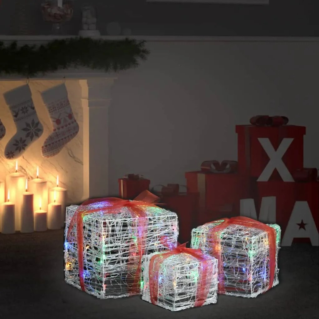 328793 vidaXL Caixas presentes Natal decorativas 3 pcs acrílico colorido