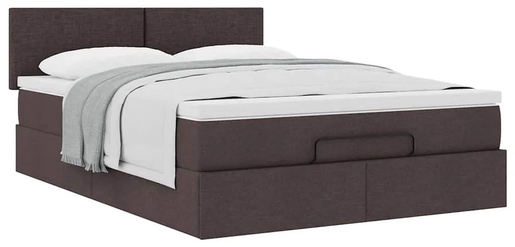 Cama otomana com colchão 140x190 cm tecido castanho escuro