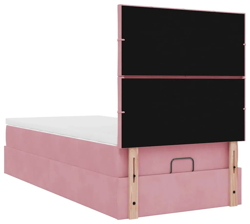 Estrutura de cama otomana com colchões rosa 90x200cm veludo