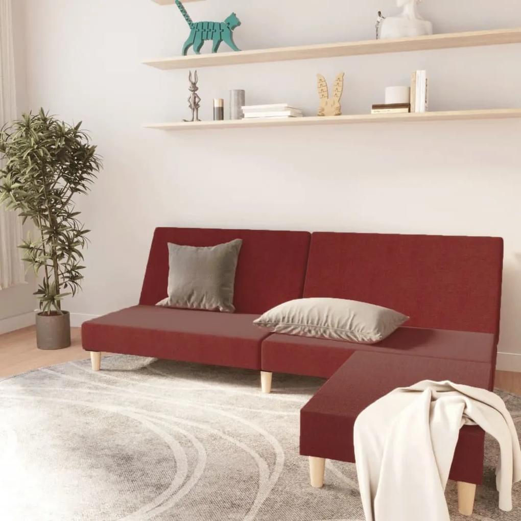 Sofá-cama de 2 lugares com apoio de pés tecido vermelho tinto