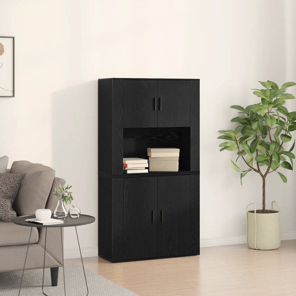 Highboard Preto Carvalho 80x33x150 cm Madeira de engenharia