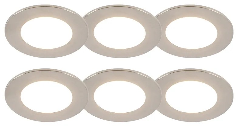 Conjunto de 6 focos de encastrar aço LED 3 etapas regulável IP65 - BLANCA Moderno