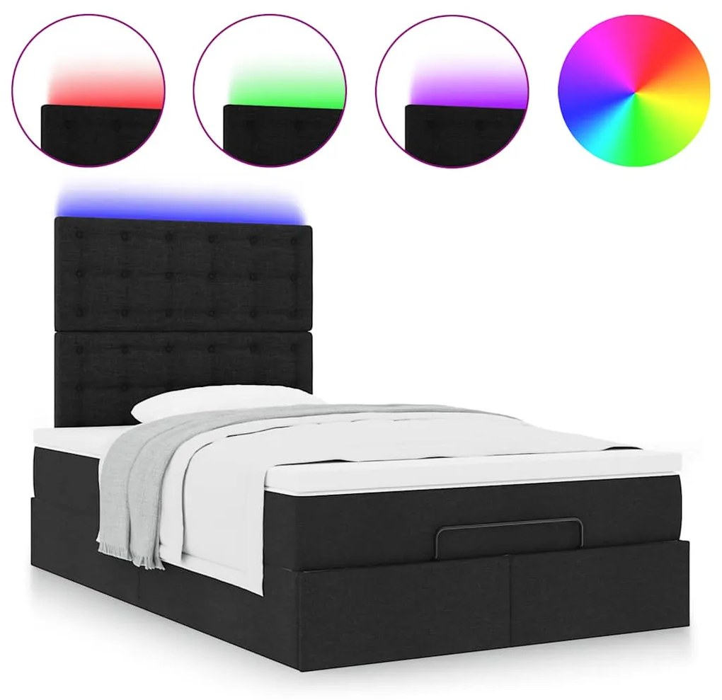 Estrutura de cama otomana com colchão preto 120x190 cm tecido