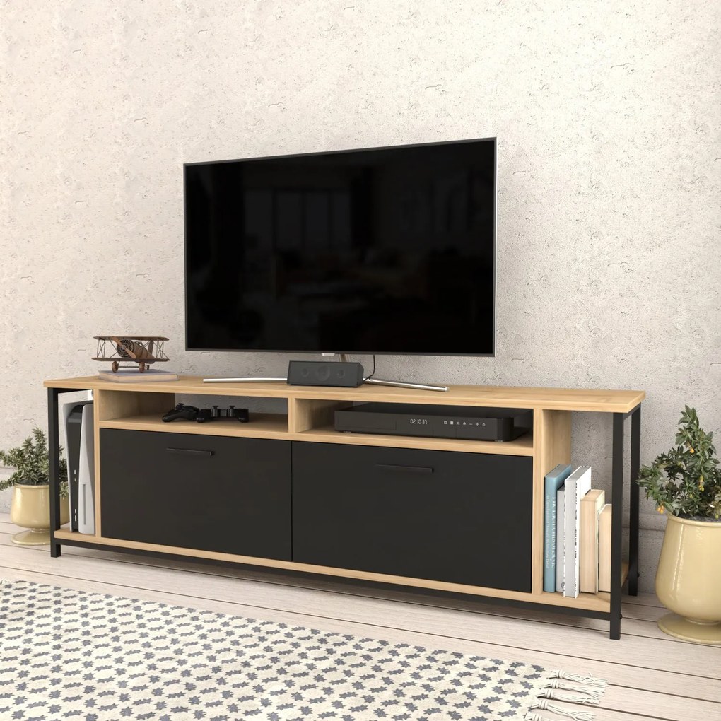 Móvel TV Omar – Carvalho/Preto – 160 cm x 35 cm x 50,8 cm