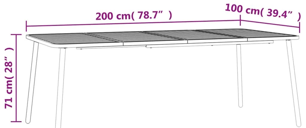 Mesa de jardim 200x100x71 cm aço antracite