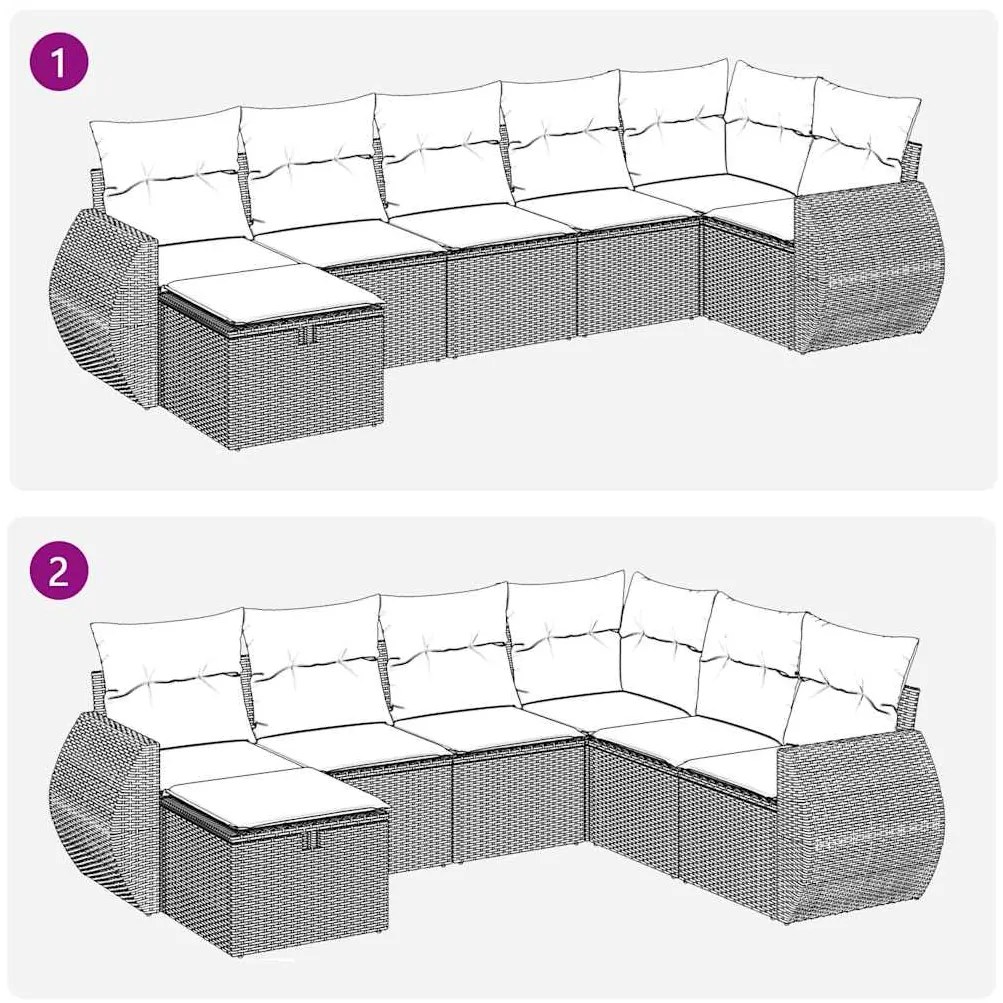 7 pcs conj. sofás jardim com almofadões vime PE cinzento-claro