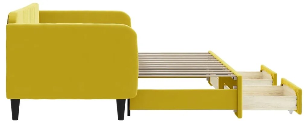 Sofá-cama com gavetão e gavetas 90x200 cm veludo amarelo