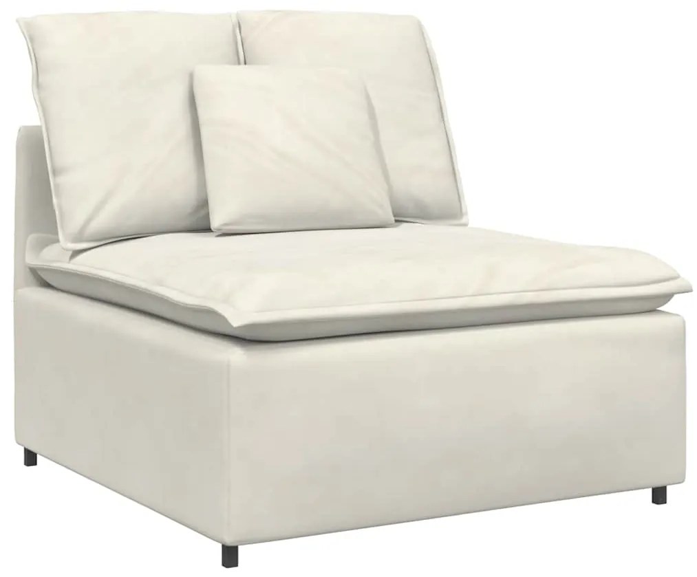 Sofá modular com pufes e almofadas veludo creme