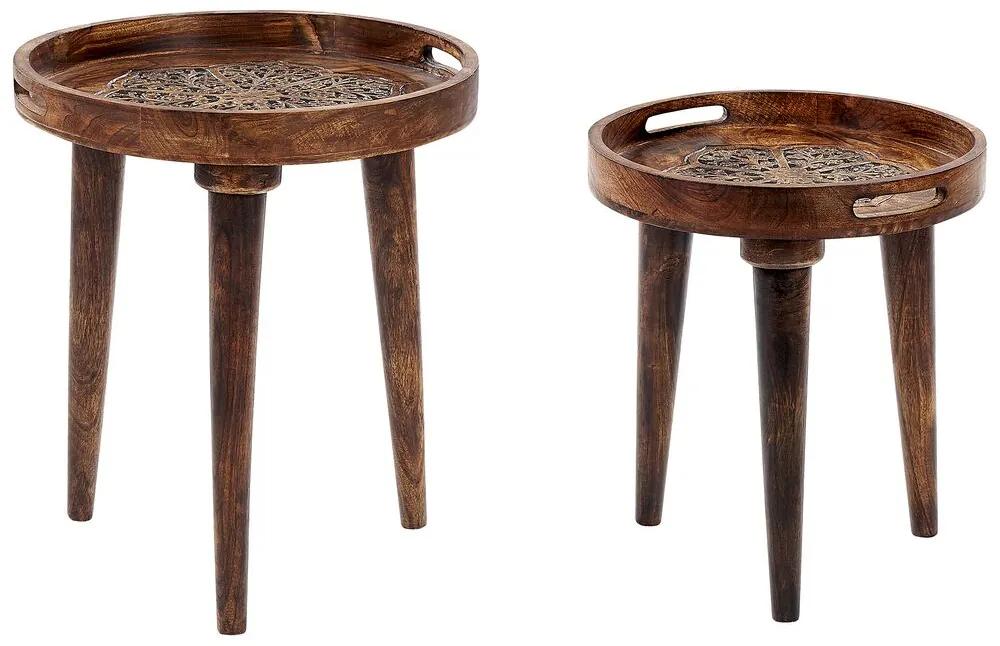 Conjunto de 2 mesas de apoio em madeira escura de mango ASTAI Beliani