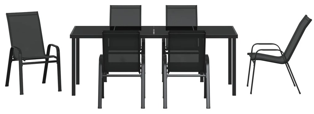 Conjunto de Jantar de Jardim de 7 Peças Preto Textilene e Aço