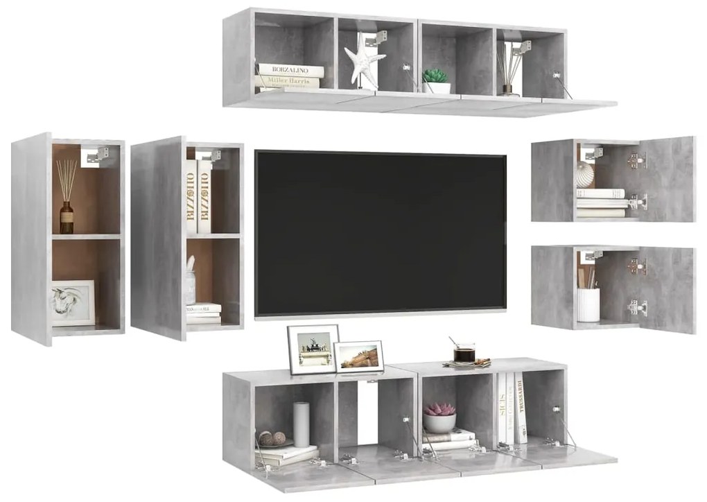 8 pcs conjunto de móveis de TV derivados madeira cinza cimento