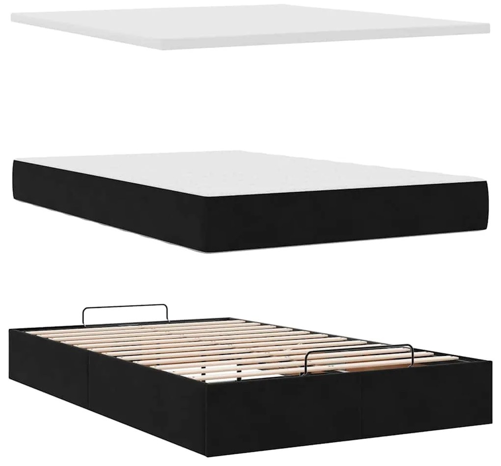 Estrutura de cama otomana com colchão 120x200 cm veludo preto