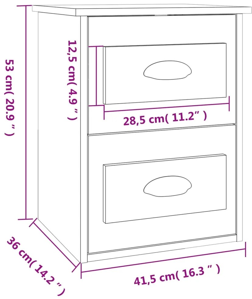 Mesa de cabeceira de parede 41,5x36x53 cm cinzento cimento
