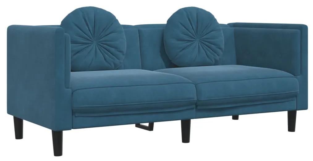 3 pcs conjunto de sofás com almofadas veludo azul