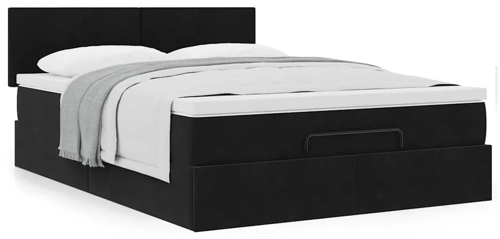 Estrutura de cama otomana com colchão 140x200 cm veludo preto