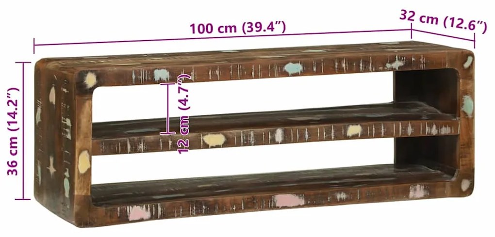 Armário de TV 100x32x36 cm Madeira Sólida Recuperada