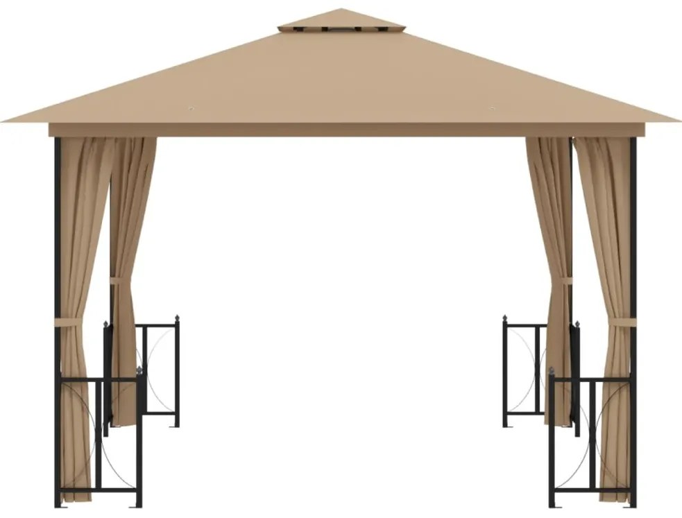 Gazebo c/ paredes laterais e telhado duplo 3x3 m cinza-acast.