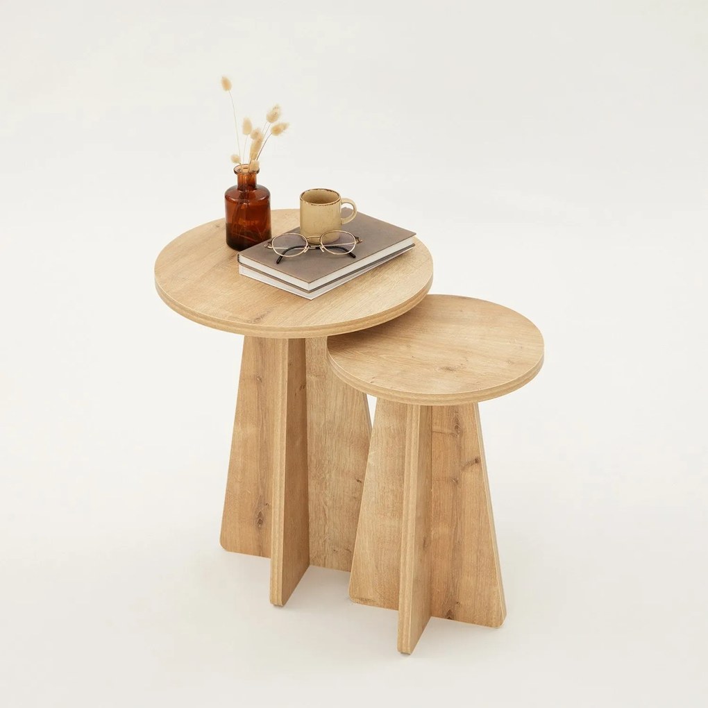 Conjunto de Mesas Mushroom – Carvalho Safira – 40x50x40 cm & 30x45x30